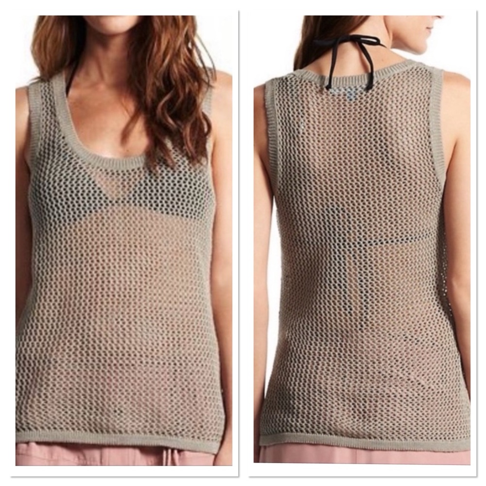 Derek Lam for Design Nation Open Knit 100% Cotton Tank Top Sz M Green Sage